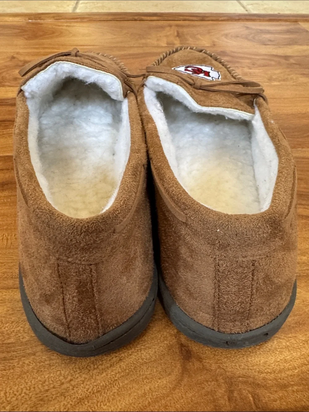 Brown Moccasin Slippers - Kansas Chief Team Logo